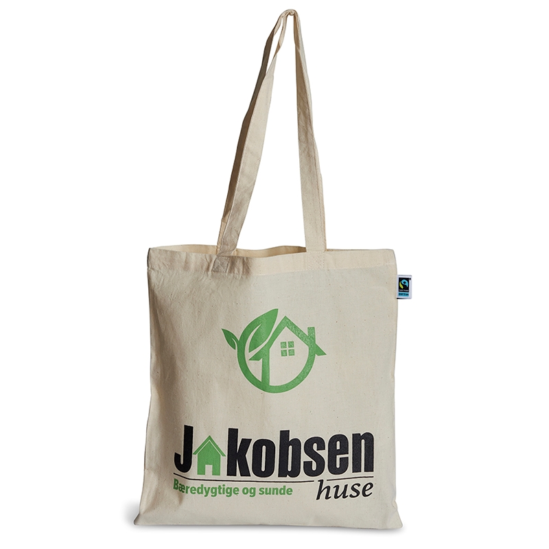 Bomulds taske shopper mulepose FAIRTRADE med firma tryk | Bæredygtig emballage | Tænk miljø